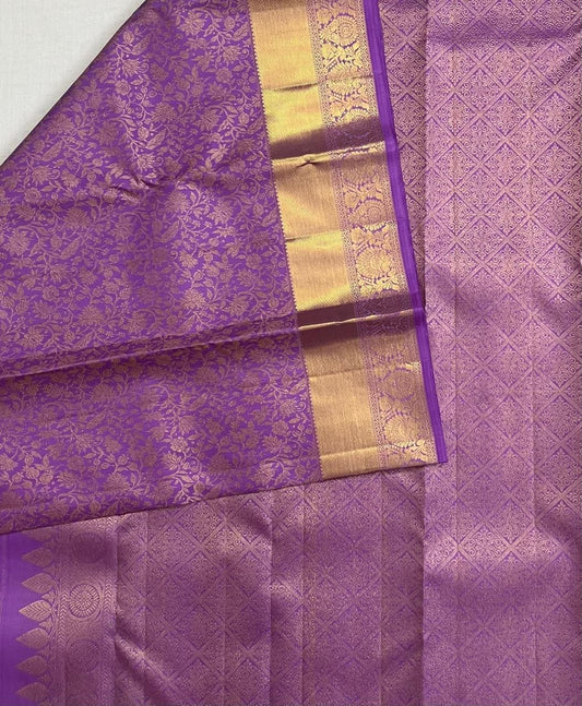 Kanchipuram pure silk saree - Purple with Rich Gold Zari Traditional Border