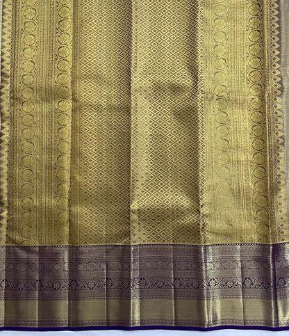 Kanchipuram Pure Silk Saree - Sandal Colour with Purple Big Border Fancy Design
