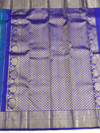 Kanchipuram Pure Silk Saree – Teal Blue with Gold Zari Border