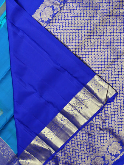 Kanchipuram Pure Silk Saree – Teal Blue with Gold Zari Border