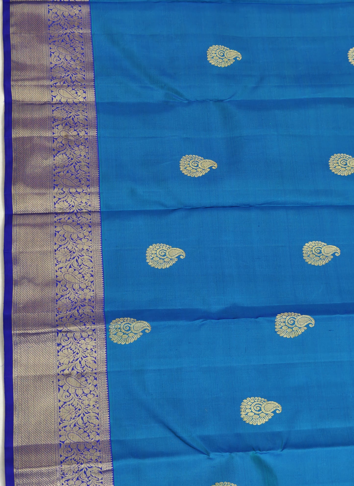 Kanchipuram Pure Silk Saree – Teal Blue with Gold Zari Border
