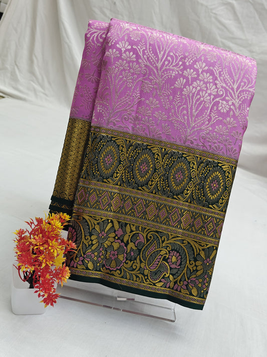 Kanchipuram Pure Silk Bridal Saree – Lite Pink with Dark Green Pythonic Design Border
