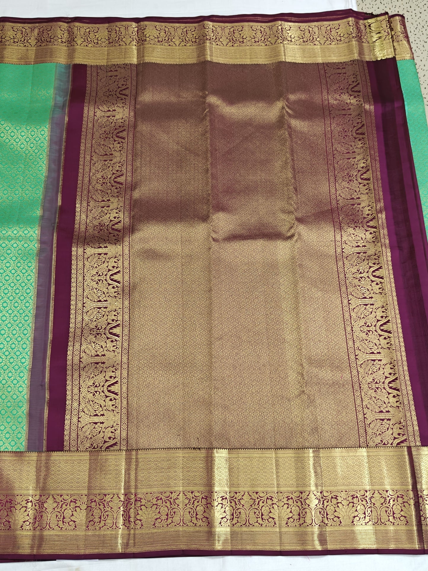 Kanchipuram  Bridal Silk Saree - Parrot Green with Maroon Border