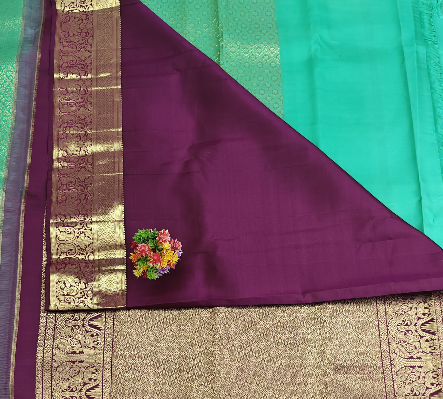 Kanchipuram  Bridal Silk Saree - Parrot Green with Maroon Border