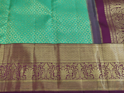 Kanchipuram  Bridal Silk Saree - Parrot Green with Maroon Border