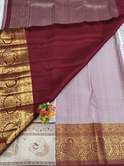 Kanchipuram Bridal Silk Saree - Off-White with Grand Maroon Gold Zari Border