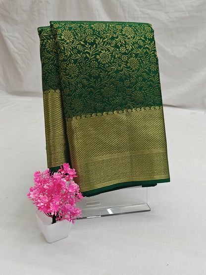 Kanchipuram Silk Saree - Dark Green Self Design with Big Border