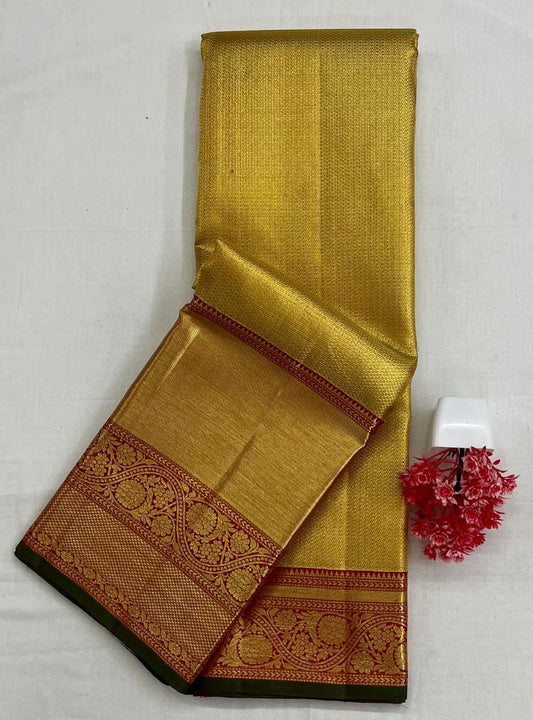 Kanchipuram Pure Silk Bridal Saree - Full Gold Zari with Traditional Border