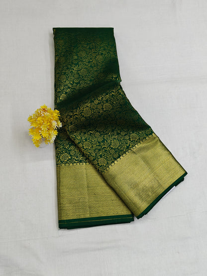 Kanchipuram Silk Saree - Dark Green Self Design with Big Border