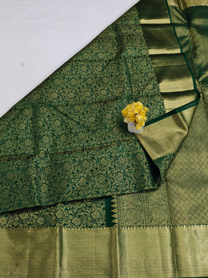 Kanchipuram Silk Saree - Dark Green Self Design with Big Border