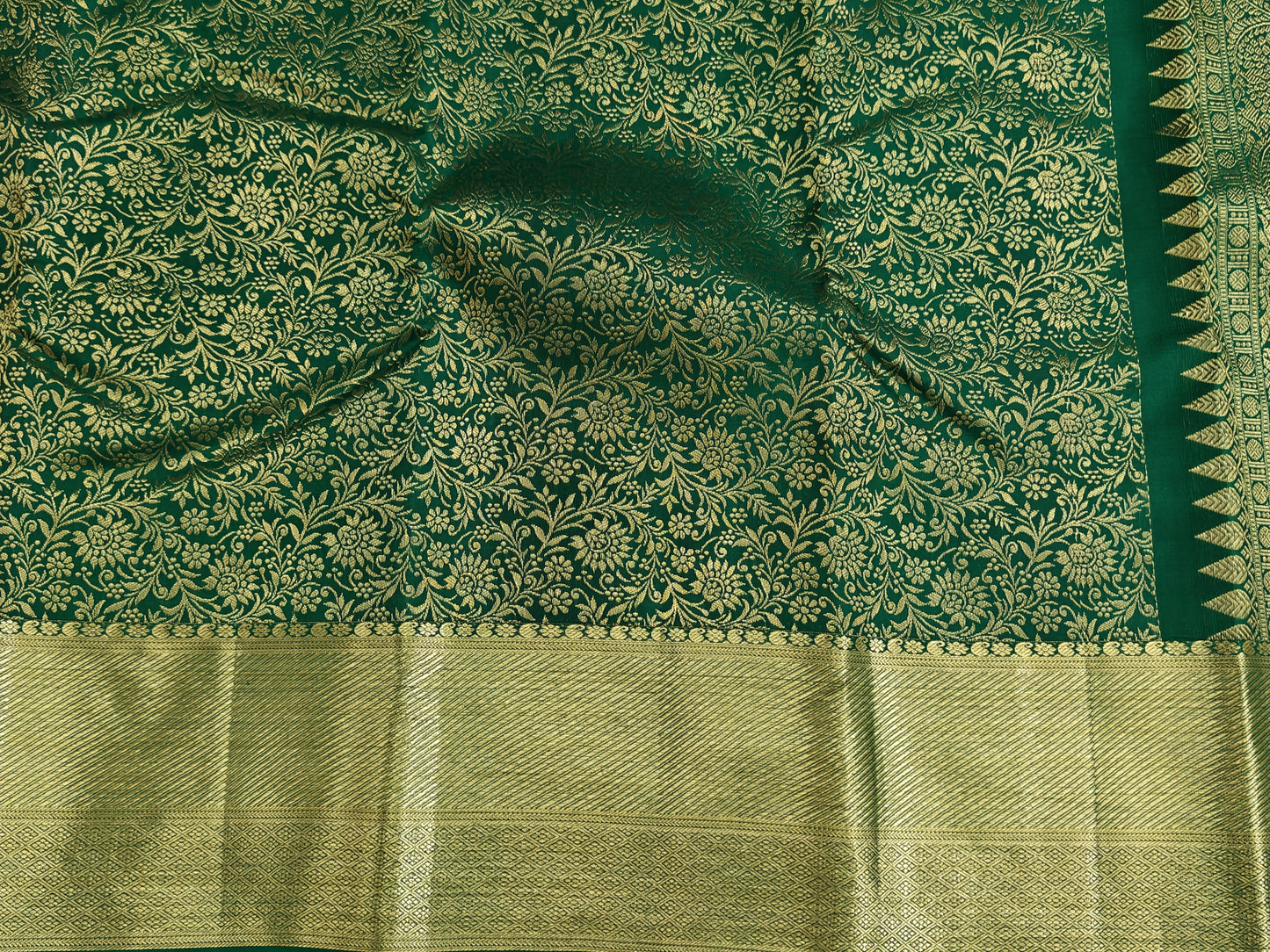 Kanchipuram Silk Saree - Dark Green Self Design with Big Border