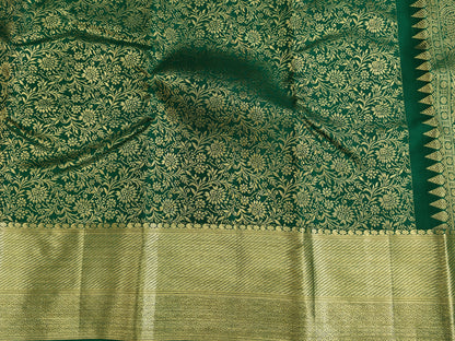 Kanchipuram Silk Saree - Dark Green Self Design with Big Border