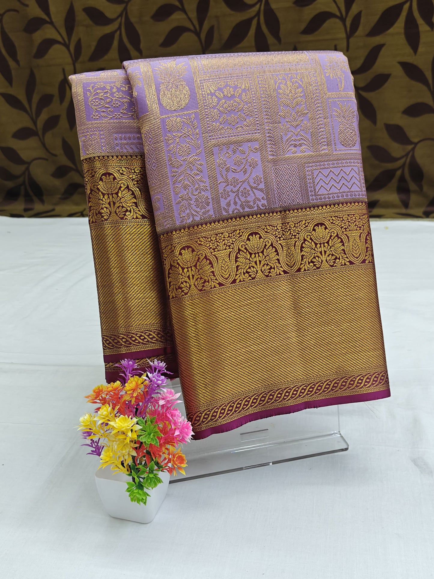 Kanchipuram Pure Bridal Silk Saree - Royal Lavender with Dark Purple Border