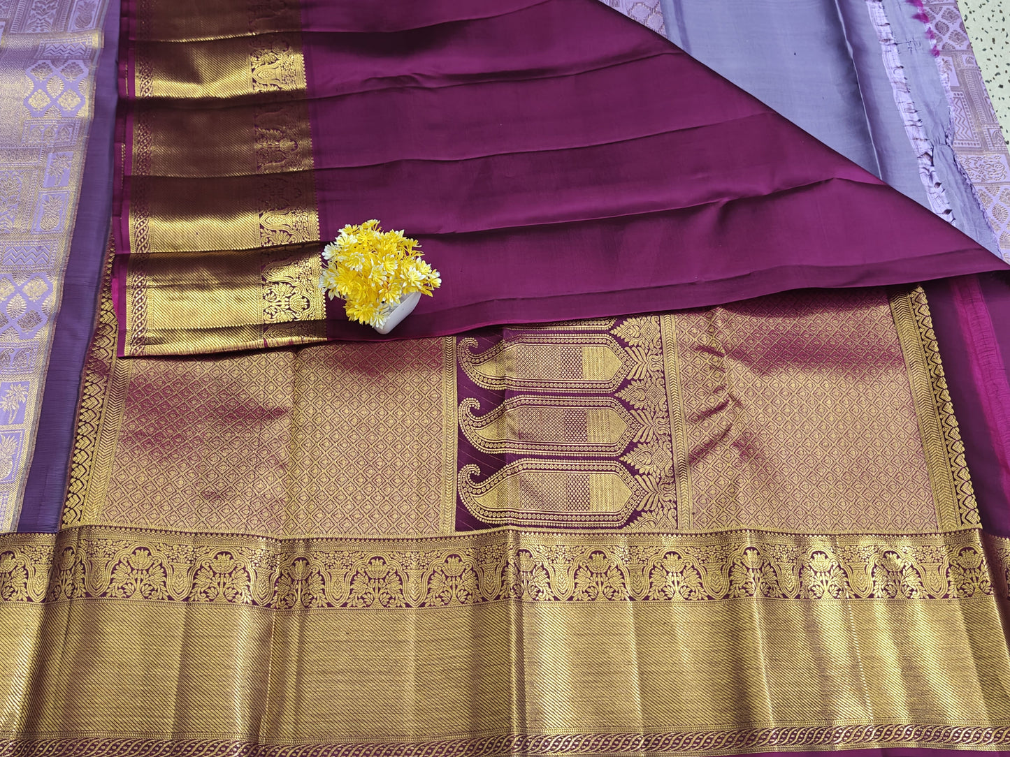 Kanchipuram Pure Bridal Silk Saree - Royal Lavender with Dark Purple Border