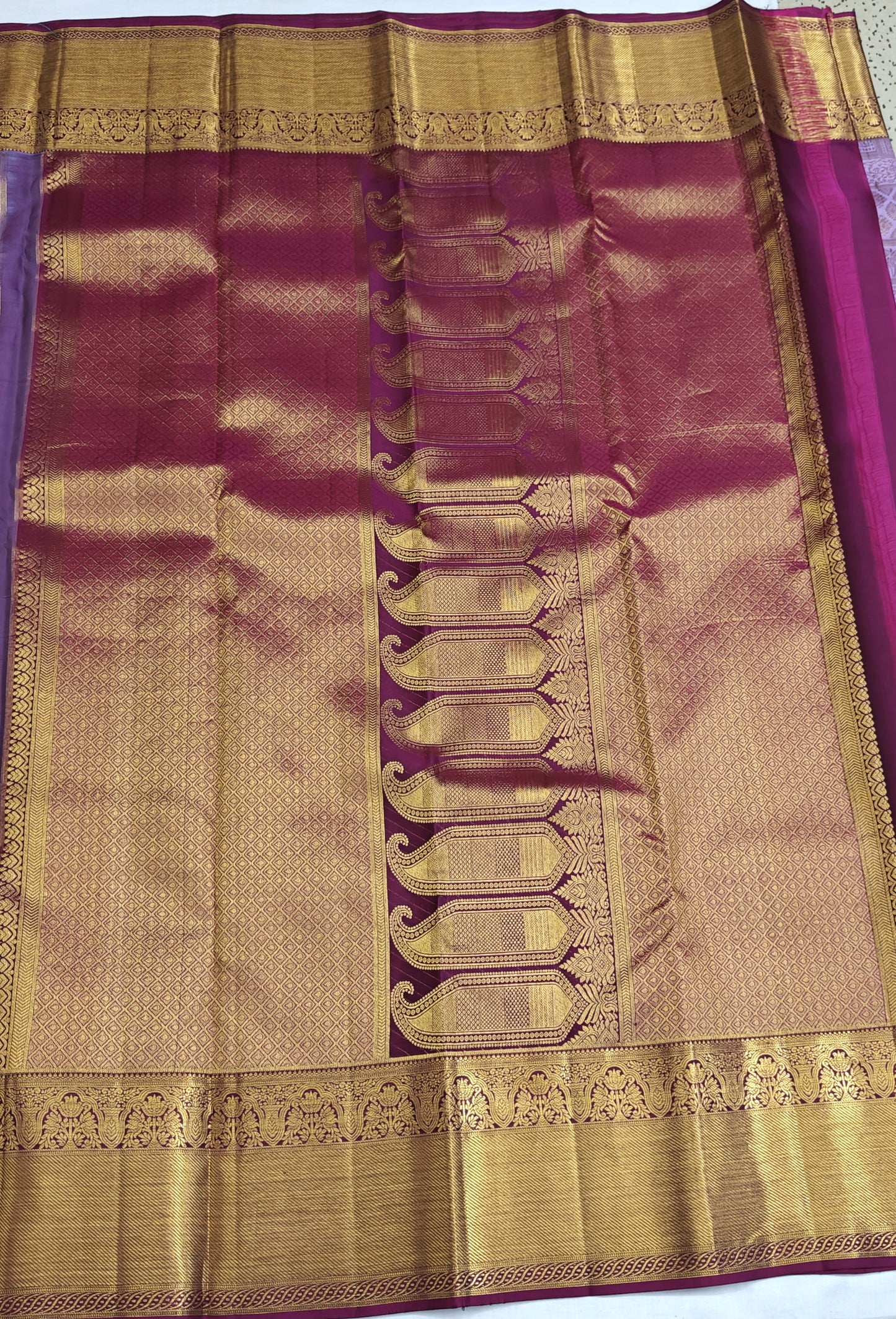 Kanchipuram Pure Bridal Silk Saree - Royal Lavender with Dark Purple Border