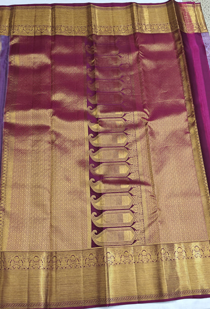 Kanchipuram Pure Bridal Silk Saree - Royal Lavender with Dark Purple Border