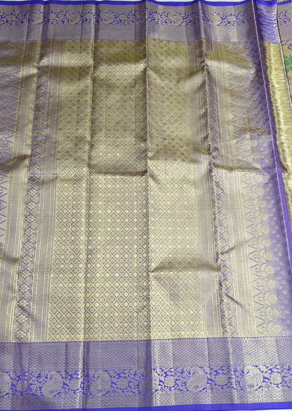 Kanchipuram Tissue Bridal Silk Saree - Silver with Royal Purple Border