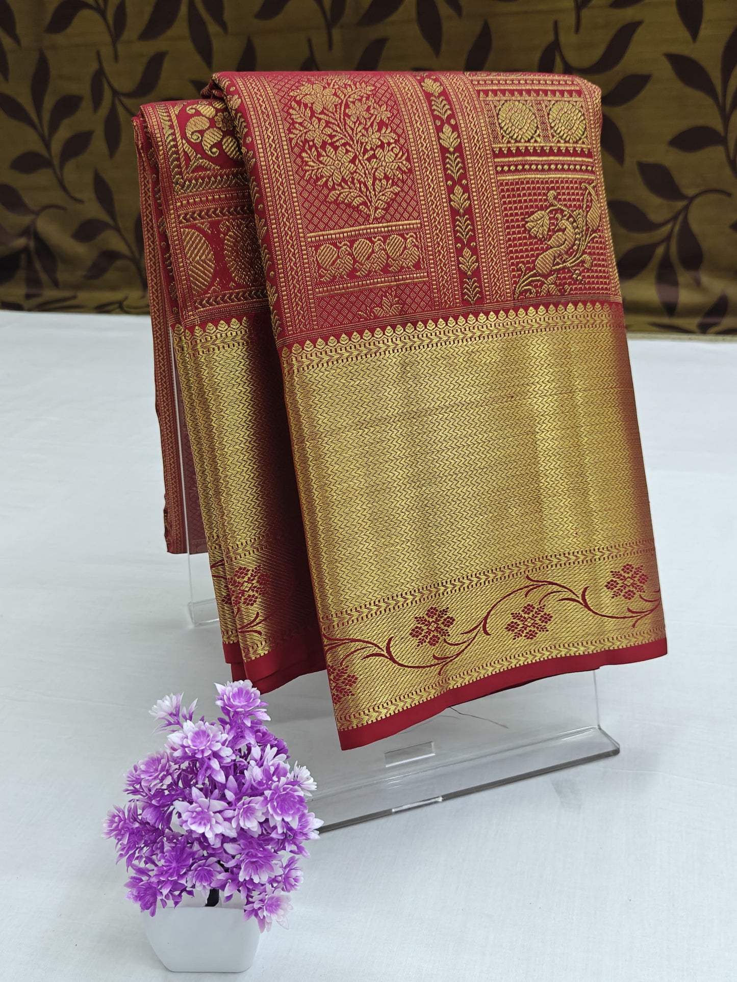 Kanchipuram Pure Bridal Silk Saree - Maroon with Gold Border