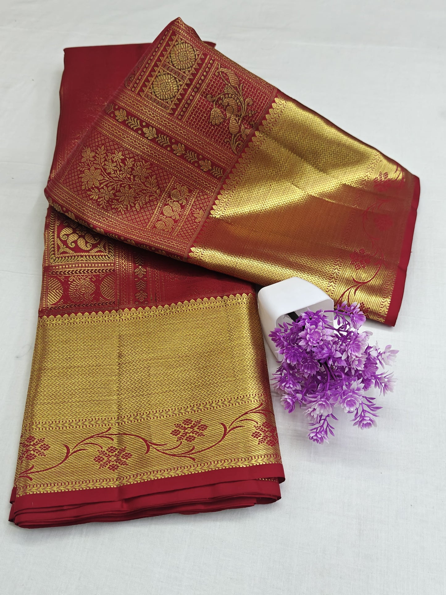 Kanchipuram Pure Bridal Silk Saree - Maroon with Gold Border