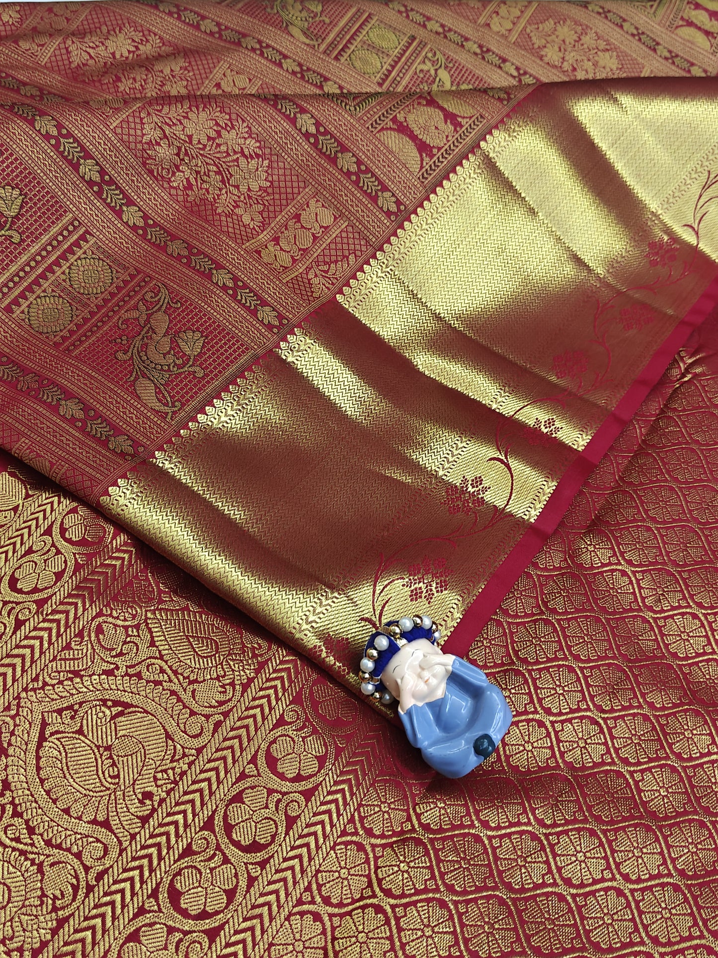Kanchipuram Pure Bridal Silk Saree - Maroon with Gold Border