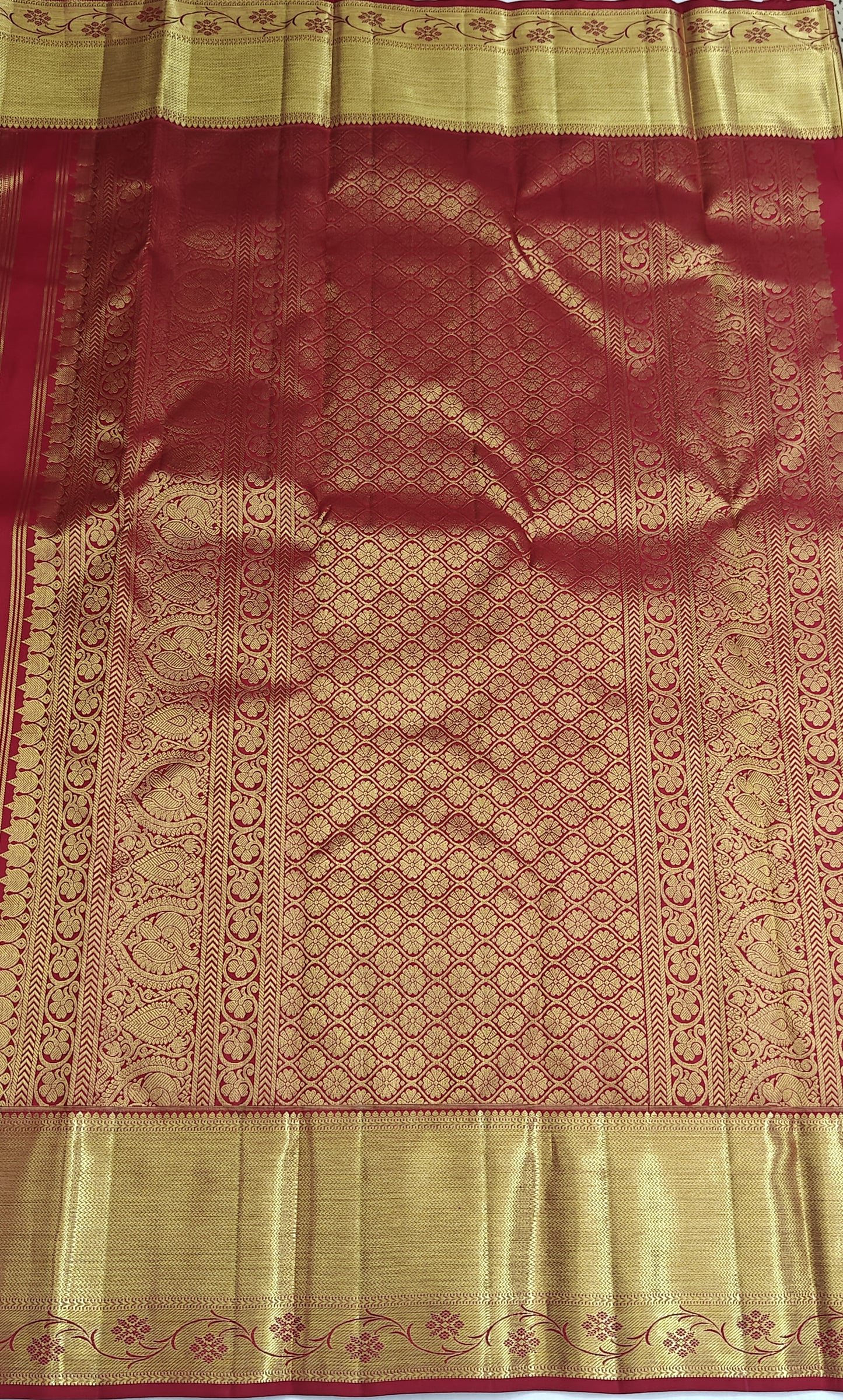 Kanchipuram Pure Bridal Silk Saree - Maroon with Gold Border