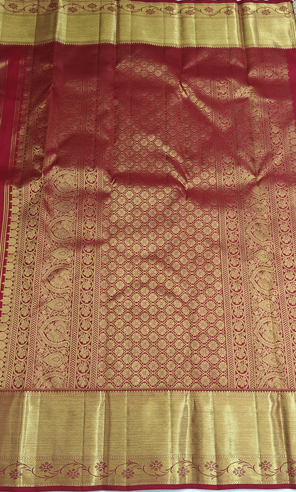 Kanchipuram Pure Bridal Silk Saree - Maroon with Gold Border