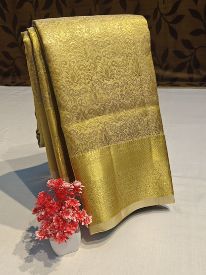 Kanchipuram Pure Bridal Silk Saree - Full Gold with Rich Zari Weaving