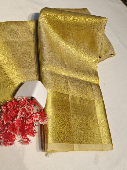 Kanchipuram Pure Bridal Silk Saree - Full Gold with Rich Zari Weaving