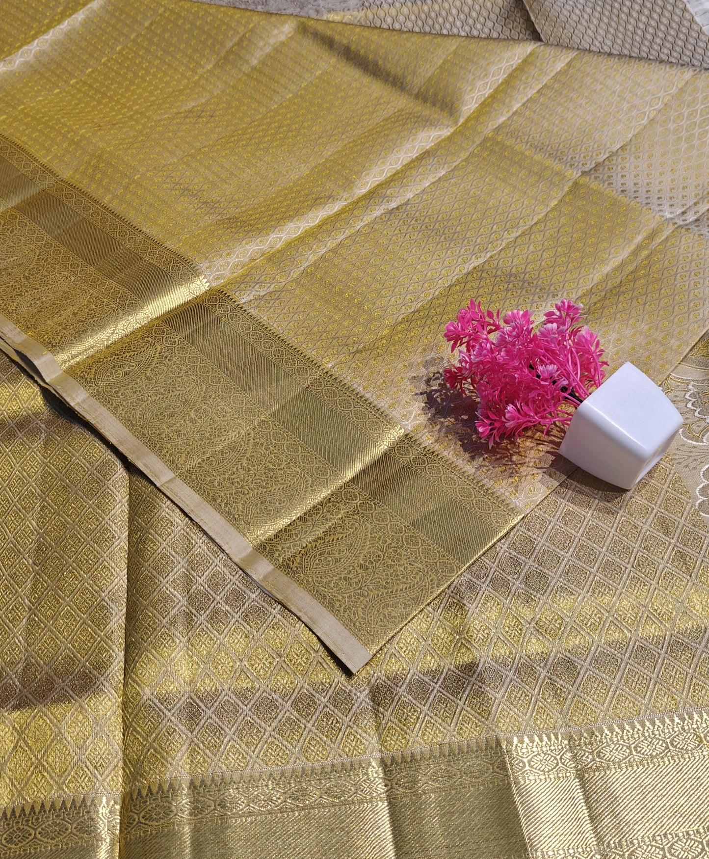 Kanchipuram Pure Bridal Silk Saree - Full Gold with Rich Zari Weaving