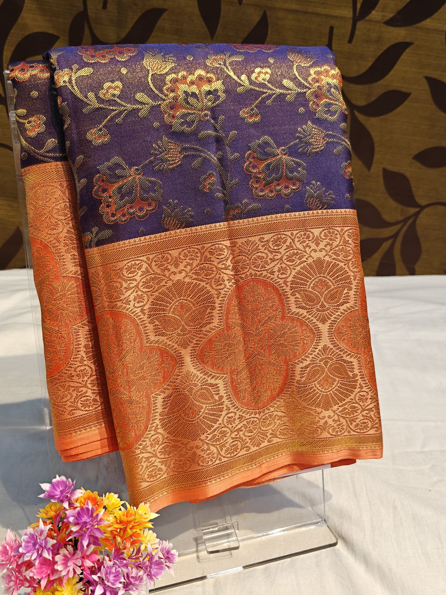 Purple Pure Bridal Saree with Peach Border