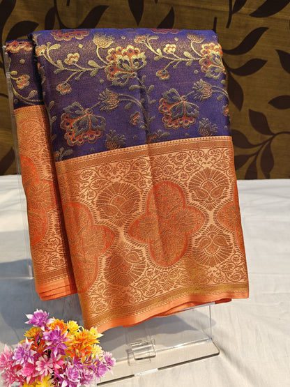 Purple Pure Bridal Saree with Peach Border