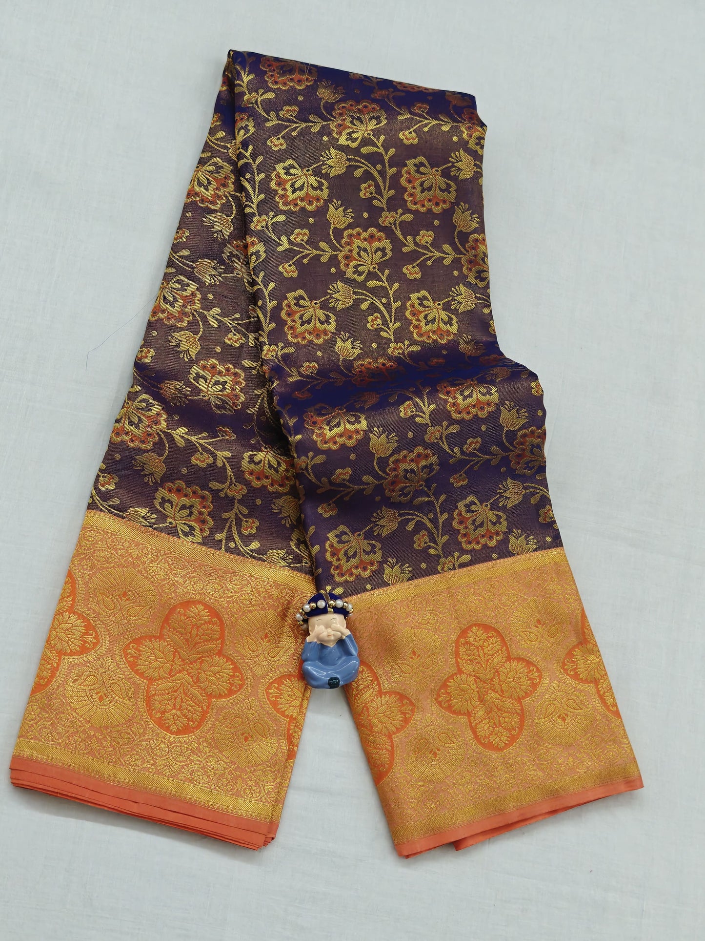 Purple Pure Bridal Saree with Peach Border