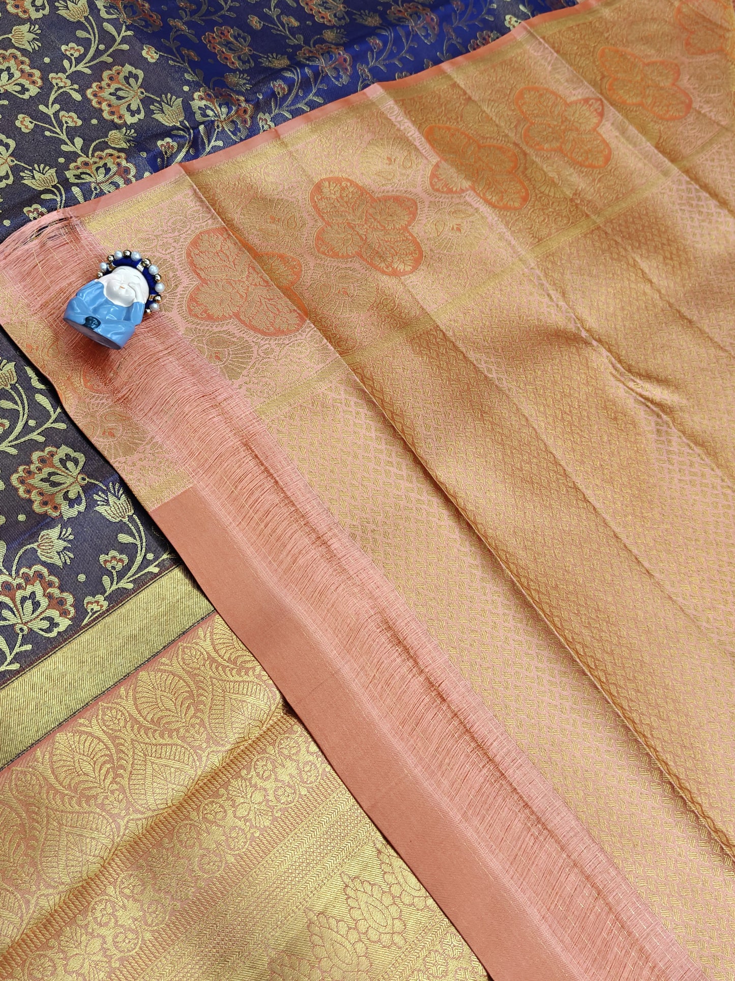Purple Pure Bridal Saree with Peach Border