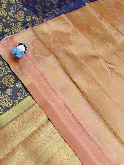 Purple Pure Bridal Saree with Peach Border