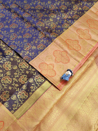 Purple Pure Bridal Saree with Peach Border