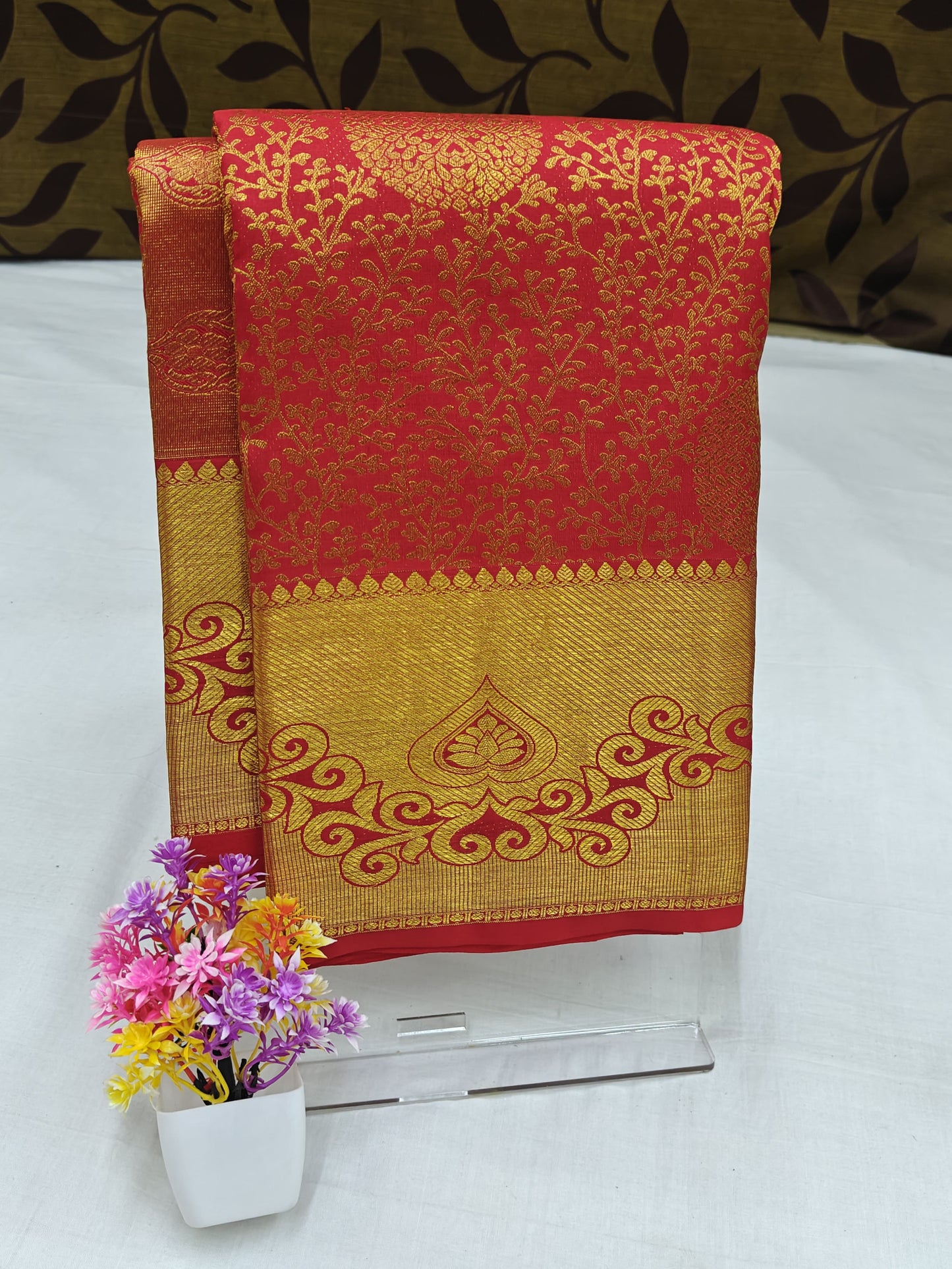 Elegant Red Bridal Silk Saree with Gold Border