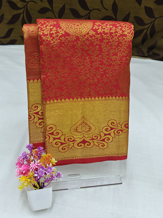 Elegant Red Bridal Silk Saree with Gold Border