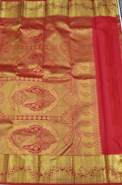 Elegant Red Bridal Silk Saree with Gold Border