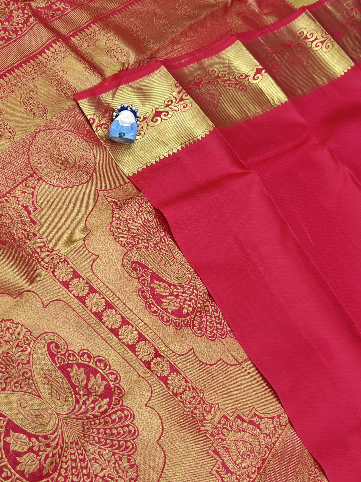 Elegant Red Bridal Silk Saree with Gold Border