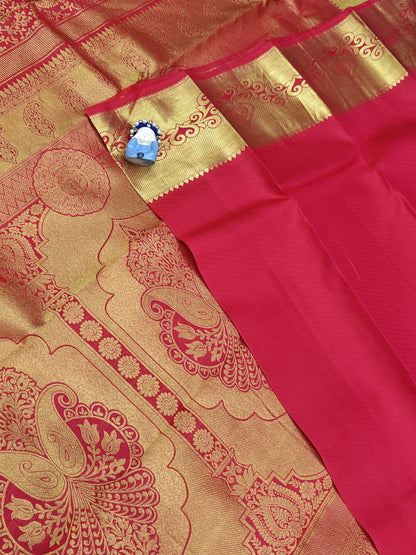 Elegant Red Bridal Silk Saree with Gold Border
