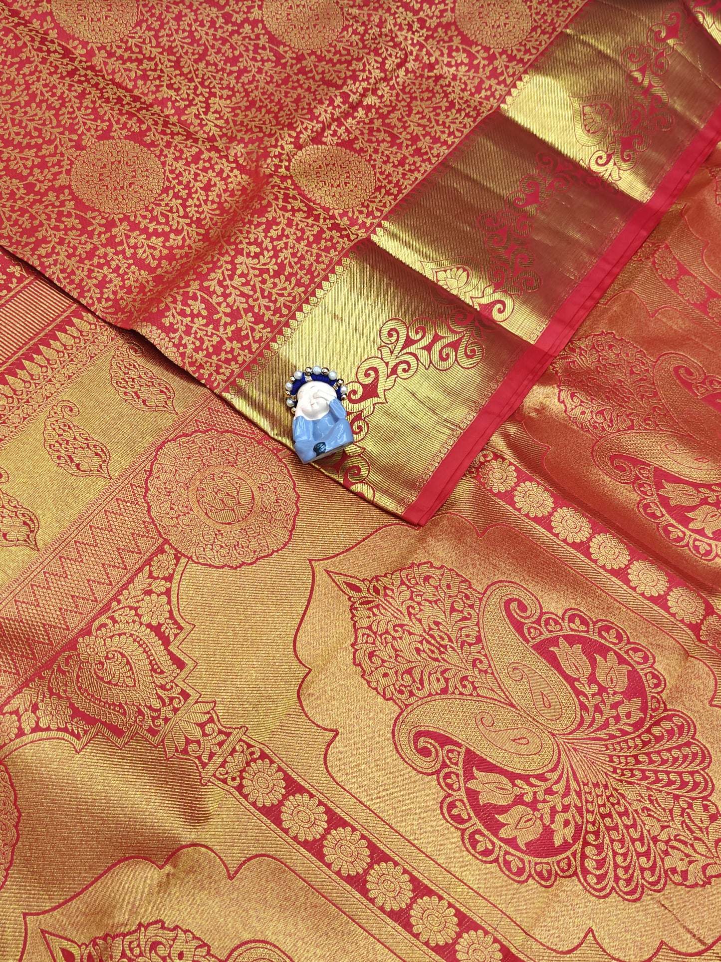 Elegant Red Bridal Silk Saree with Gold Border
