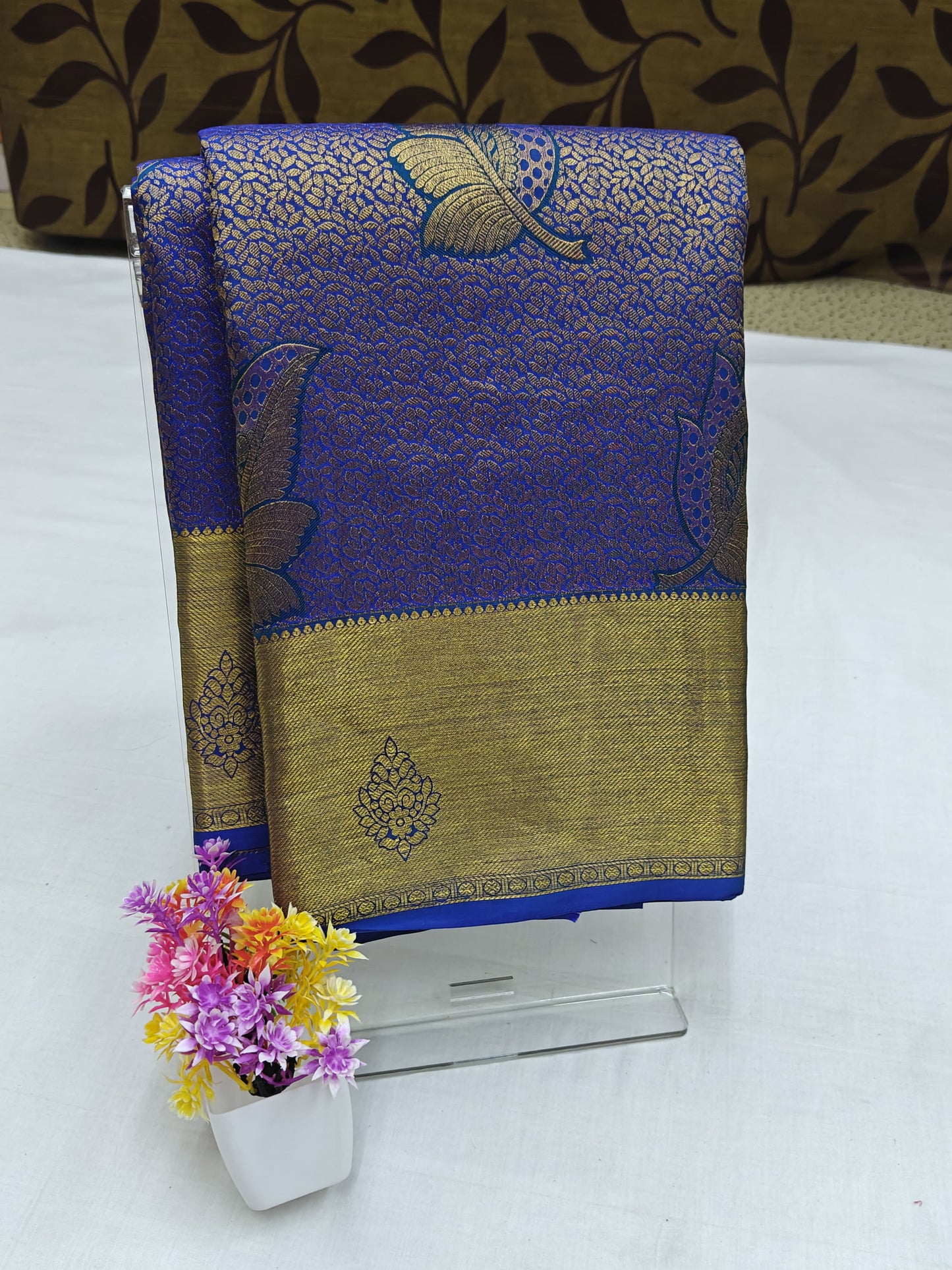 Royal Blue Bridal Silk Saree with Gold Border