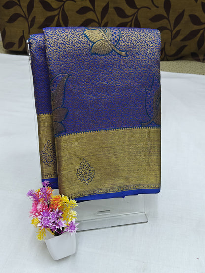 Royal Blue Bridal Silk Saree with Gold Border