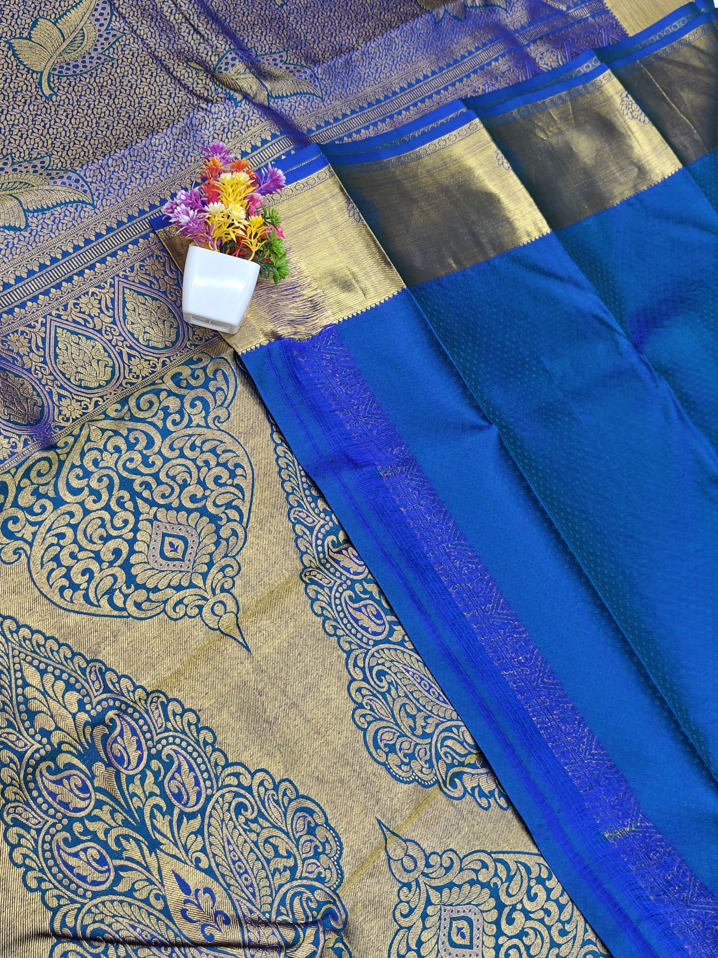 Royal Blue Bridal Silk Saree with Gold Border