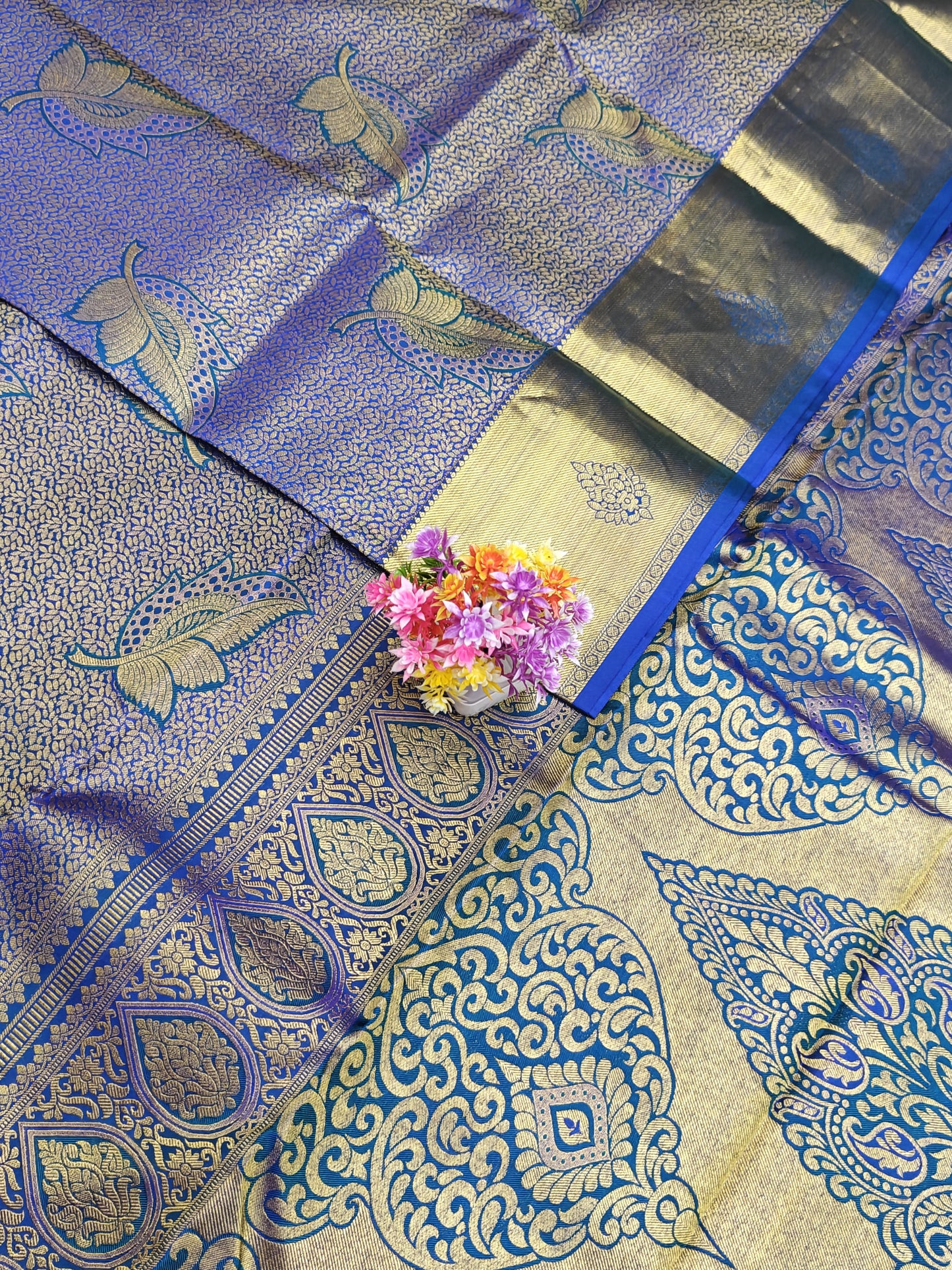Royal Blue Bridal Silk Saree with Gold Border