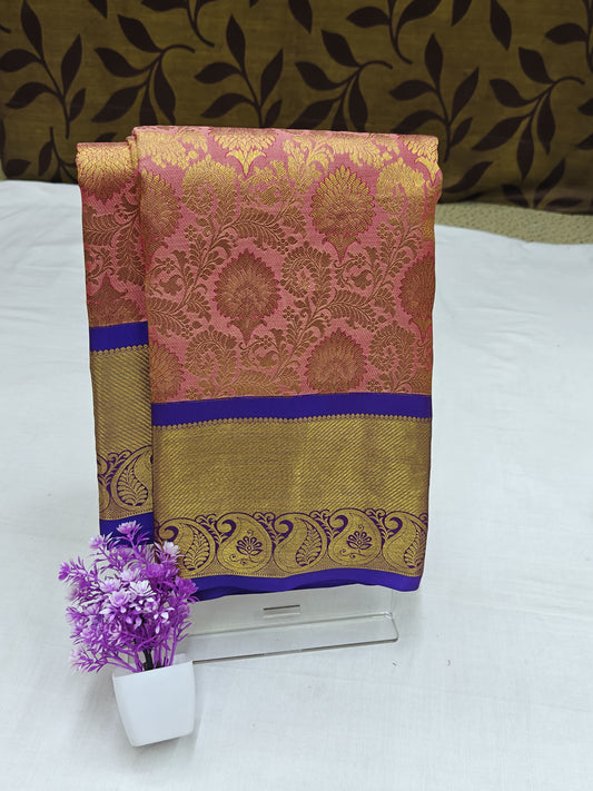 Pink Bridal Silk Saree with Royal Blue Border