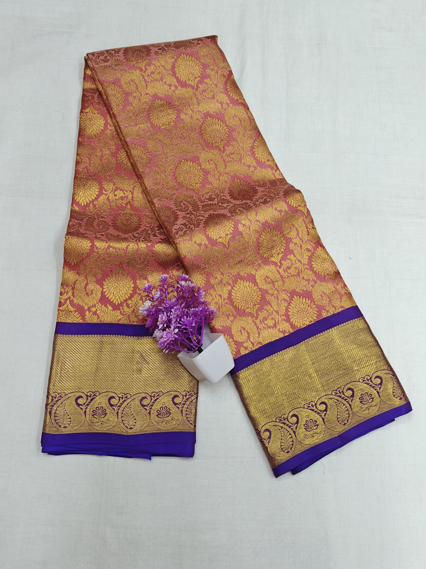 Pink Bridal Silk Saree with Royal Blue Border