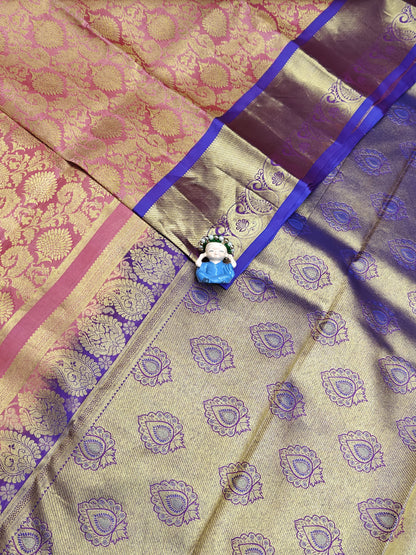 Pink Bridal Silk Saree with Royal Blue Border