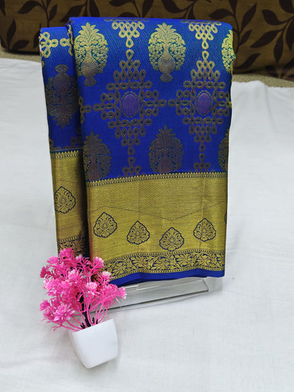 Royal Blue Bridal Silk Saree with Gold Border