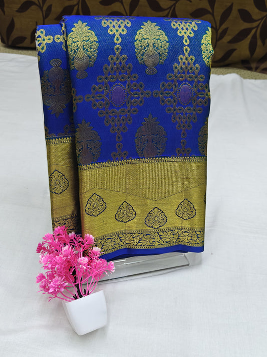 Royal Blue Bridal Silk Saree with Gold Border